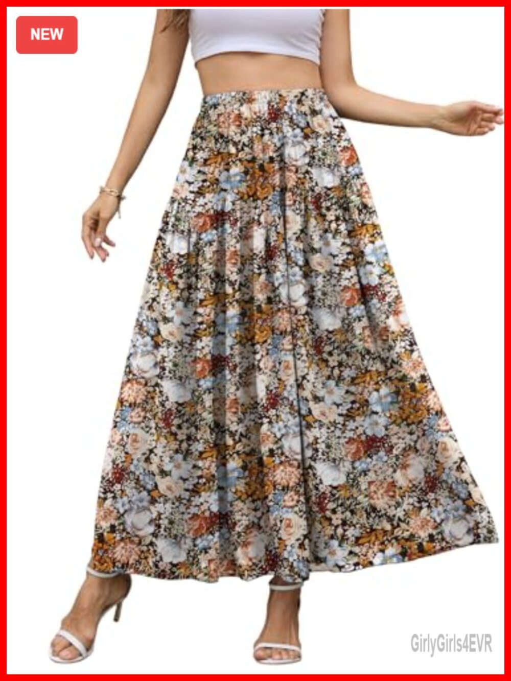 Chiffon Maxi Skirt A-Line High Waisted Pleated Flowy Layered Tiers